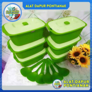 Set Basi Segi Panjang dengan Tutup dan Sendok