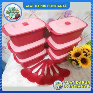 Set Basi Segi Panjang dengan Tutup dan Sendok