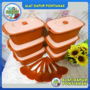 Set Basi Segi Panjang dengan Tutup dan Sendok